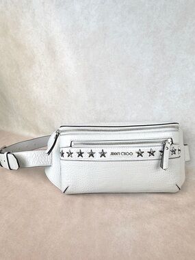 Jimmy Choo White Star-Embellished Leather Crossbody Belt Bag Silver